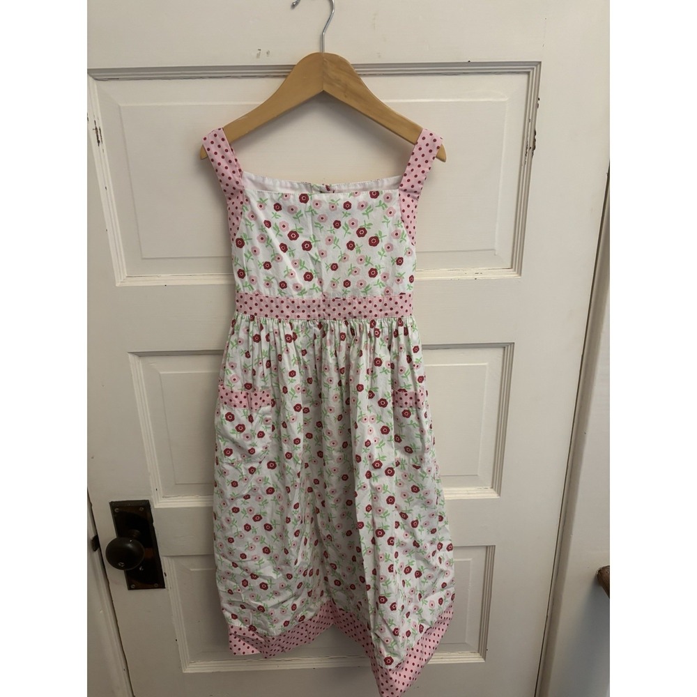 Strasburg Girls White Floral Maxi Dress Pockets Tie Waist 100% Cotton Size 7